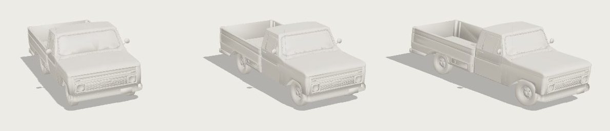 Three versions of the truck at different detail levels