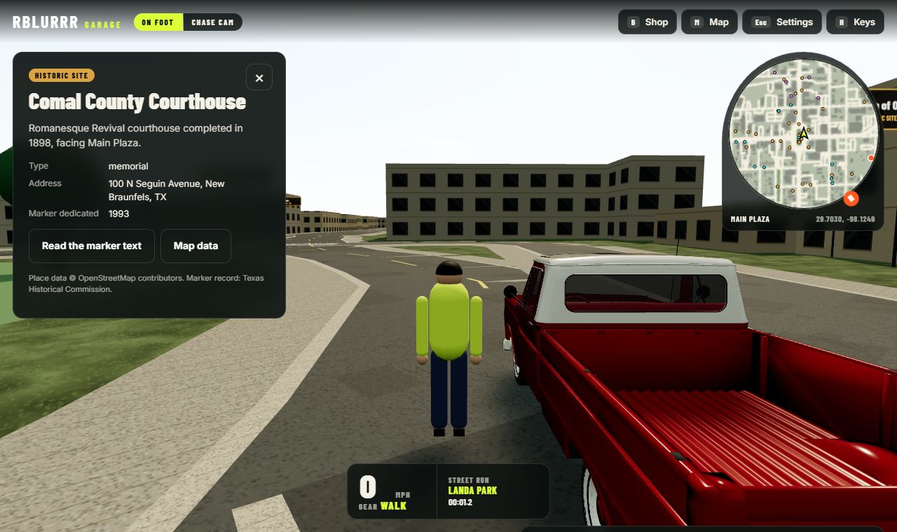 Info card for the Comal County Courthouse in the game